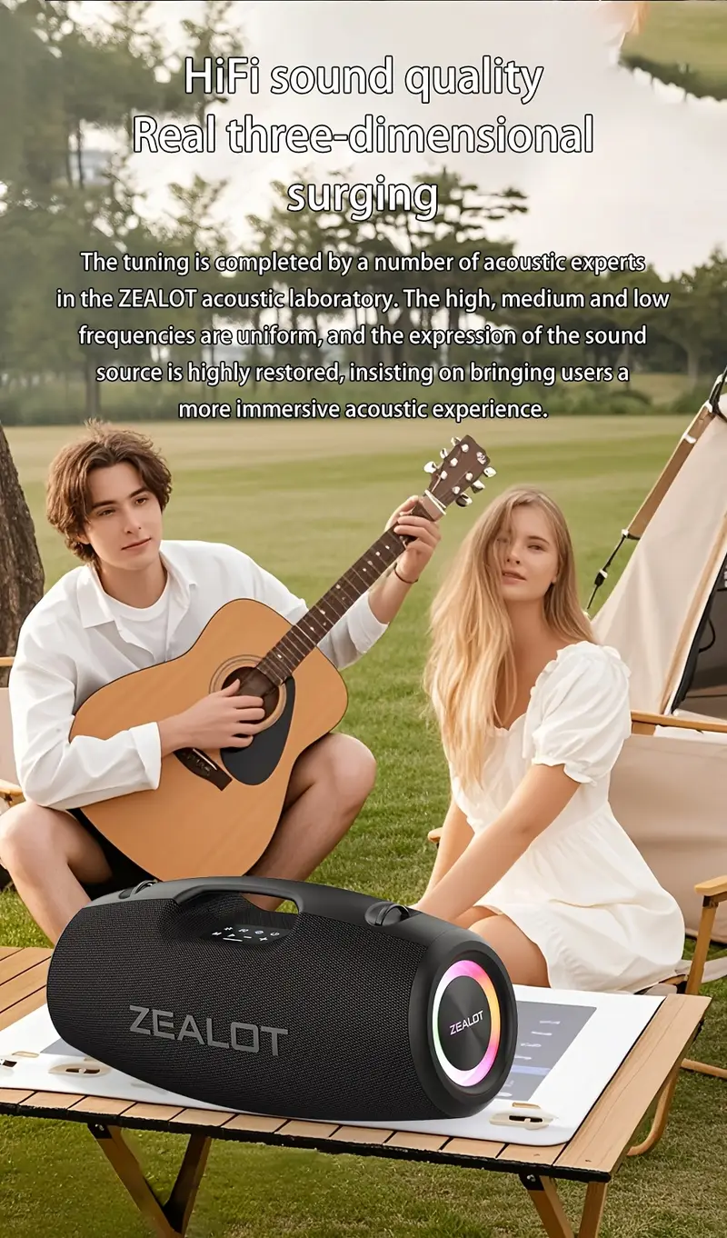 s78 100w portable wireless speaker with ipx5 high quality, 36h playtime, wireless 5.3, dual pairing, shoulder strap & usb-c charging - bass for , camping, beach, camping gear, stylish audio, construction, party hosts details 3
