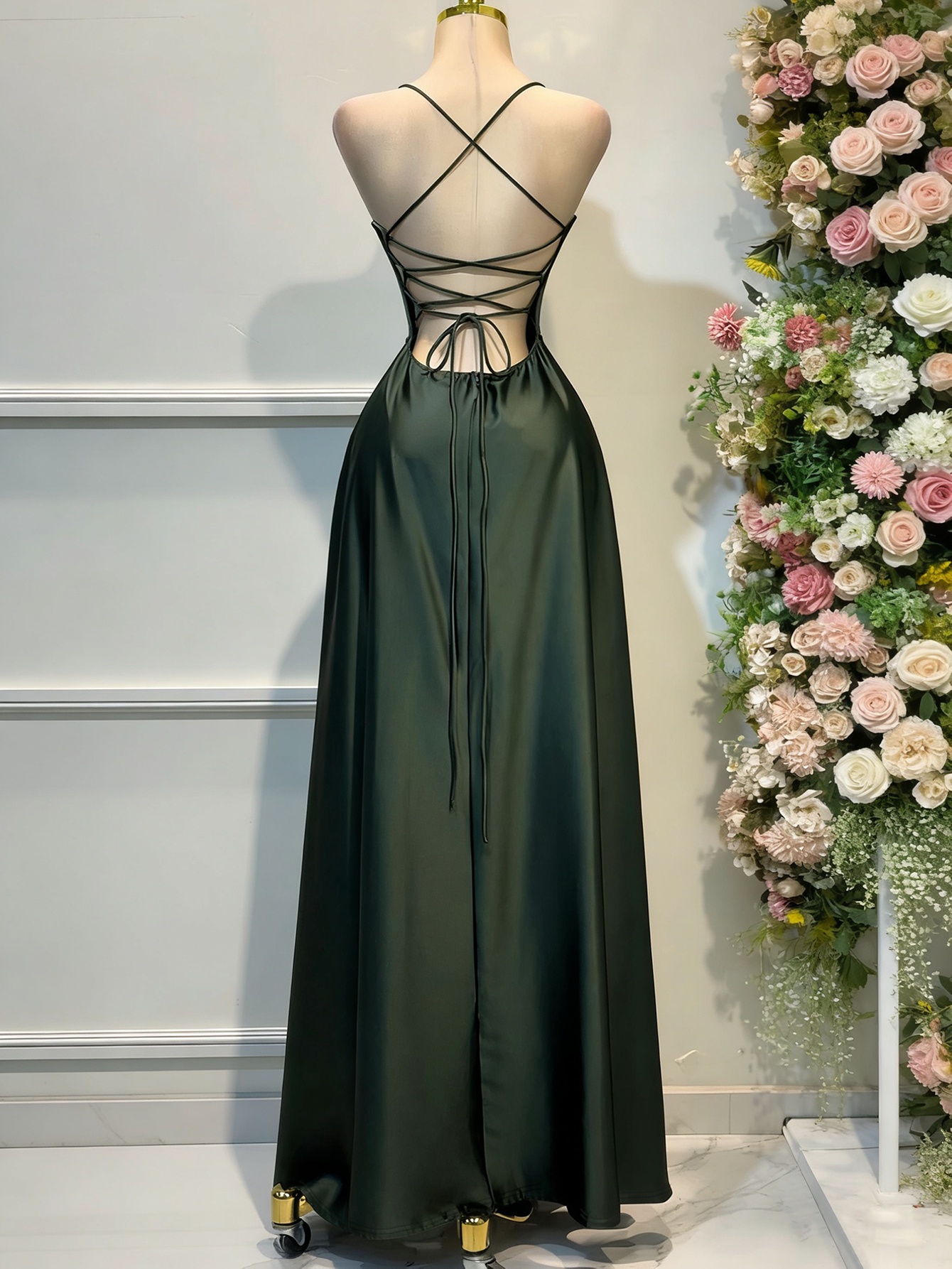 elegant solid color satin slip dress an open back tied back - Temu Germany