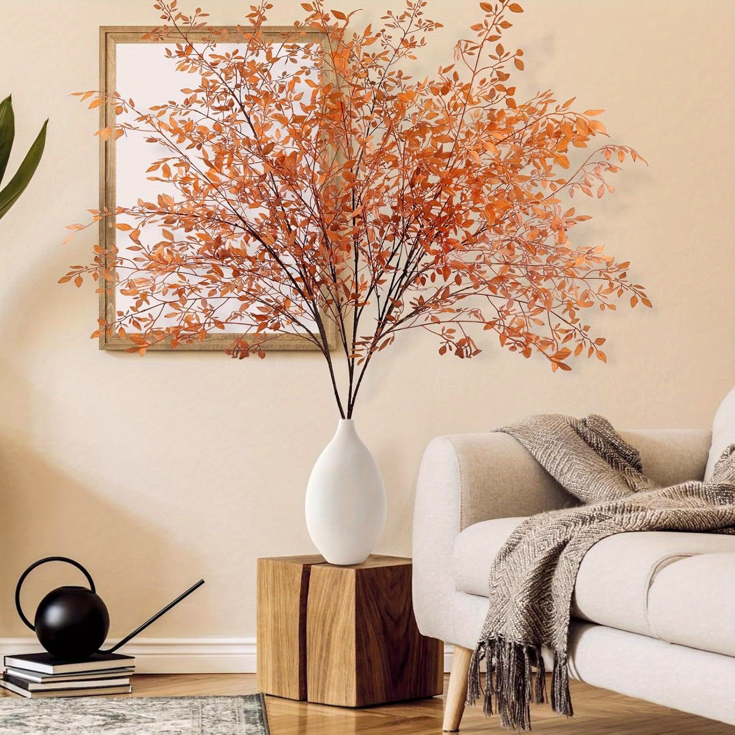 Image of 4pcs Artificial Tree Branches With Faux Bamboo Leaves, Tall Plastic Autumn Plants For Indoor/outdoor Dining Table Centerpieces, Fireplace, Halloween Home Decor, Thanksgiving Gifts, Wedding Decorations