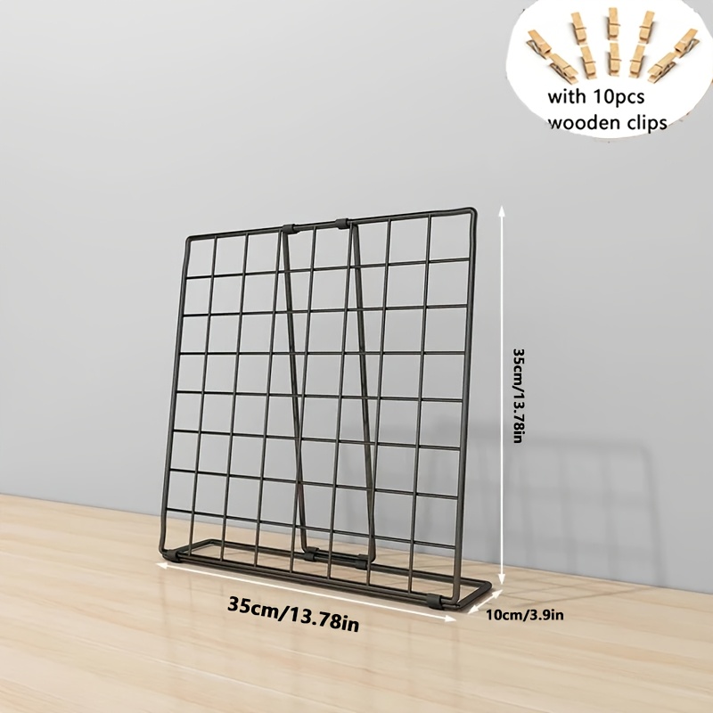 TEMU 1pc Portable Metal Grid Display Stand With 10 Clips, Desktop Photo Frame Holder, Multifunctional Retail Stall Display Rack For Photos, Jewelry,