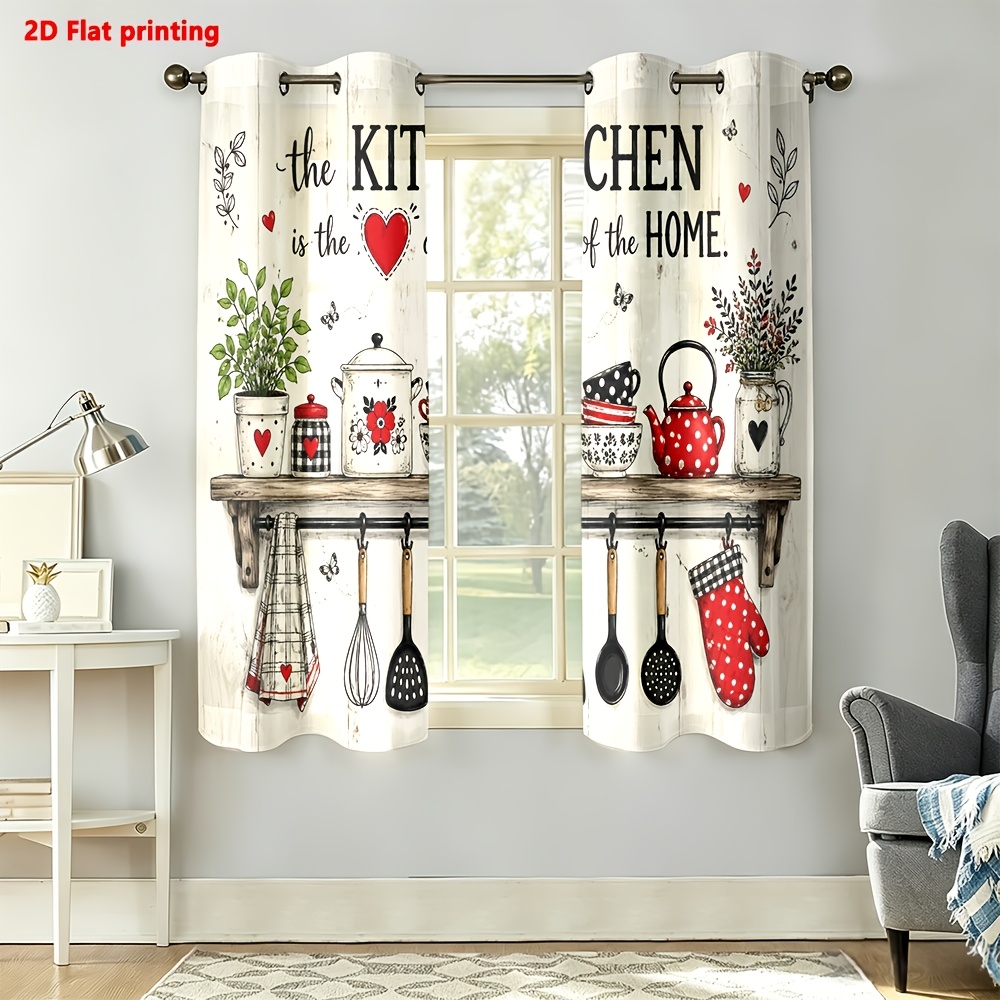 Image of 2d Flat - 2d Flat 2pcs Curtains Farmhouse Kitchen Decor With Pots And Utensils For Luxury Minimalist European Style, Suitable For Living Rooms, Bedrooms, Study Rooms, And Home Decoration