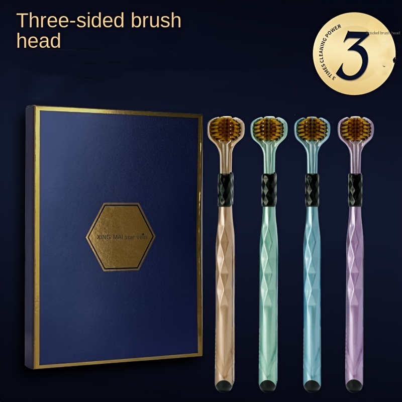

4 Pcs Luxury 3-sided Soft Bristle Toothbrushes, 360° Deep Cleaning, Gentle Tongue Scraper, Premium Couple's Gift Set With Elegant Box