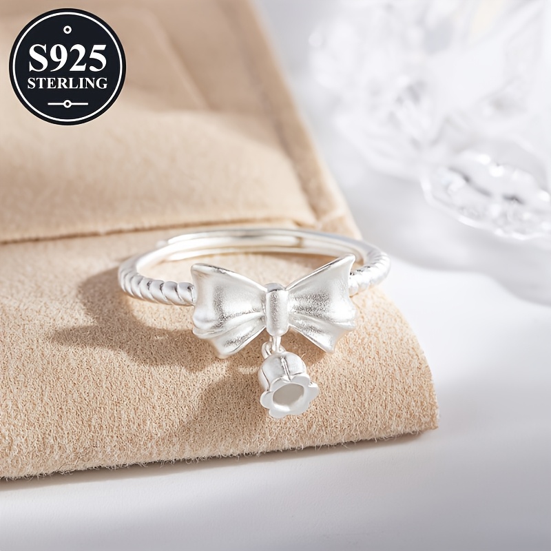 Women's 925 Sterling Silver Adjustable Bow Ring, Hypoallergenic
