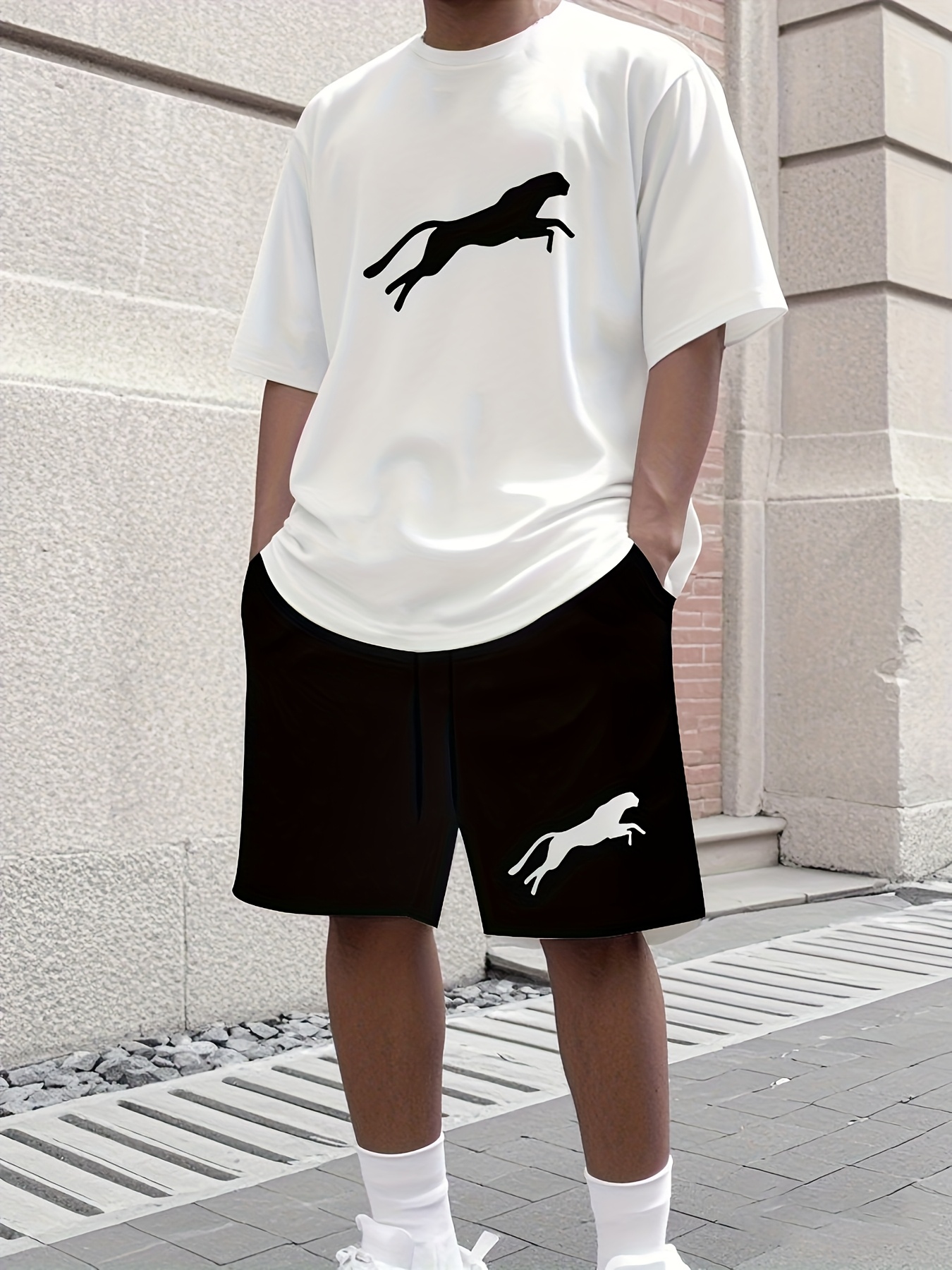 Leopard Print 3D Men's Casual Sportswear Set - Breathable Polyester Knit Fabric, Crew Neck Short Sleeve T-Shirt and Shorts Combo, Regular Fit for All Seasons