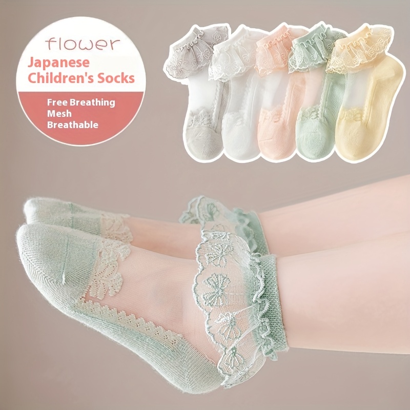 6-pack Lace Girls' Socks Spring/summer New Mesh Breathable Socks Solid Color No-bone Princess Socks,fall And Winter Clothes