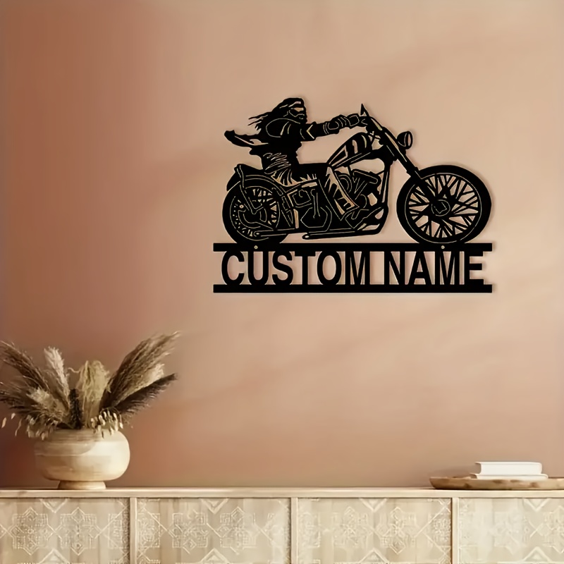 

Customizable Motorcycle Metal Wall Decor - Personalized Name Feature For Living Room, Bedroom, Office, Outdoor - Bohemian Style, No Power Needed, Perfect Housewarming Gift