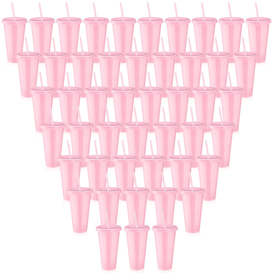 TEMU 48-pack Reusable Plastic Sports Cups - Pink, Black, And Clear Pastel Colors - Portable Coffee And Party Cups, Camping Water Bottles,