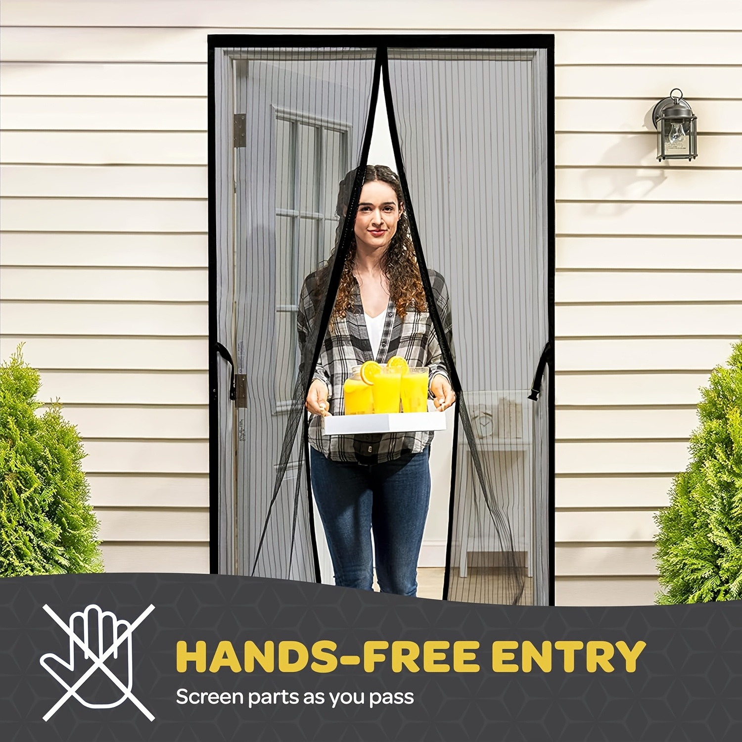 Heavy Duty Magnetic Screen Door - Hands-Free Self-Sealing Mesh for Bugs Out, Pet &amp; Kid Friendly, Easy Access with Patent Pending Keep Open Feature, Retro Style, Striped Pattern, Polyester Material, All-Season Use, Handsfree Screen | Retro Style Door | Magnetic Sealing Door, Magnetic Door Curtain