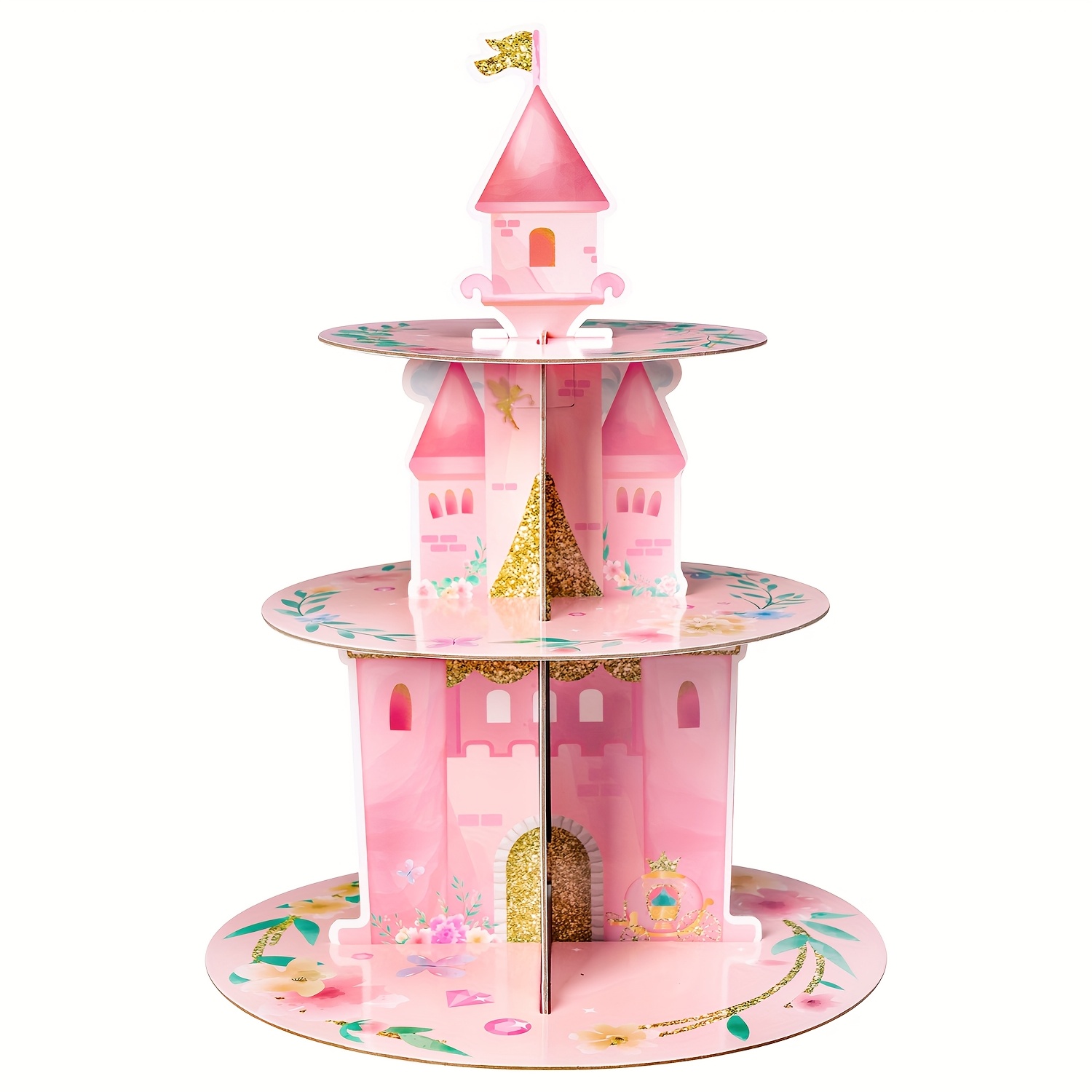 

1pc Pink Castle Cupcake Stand - Watercolor Princess Theme Paper Dessert Tower For Birthday, Wedding, Celebrations - Universal Holiday Cupcake Holder Decorations Without Electricity