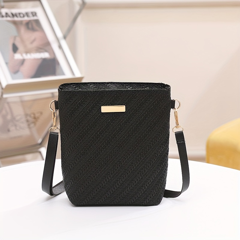 

Braided Striped Bucket Bag, Fashion Mini Crossbody Bag, Woven Pattern Shoulder Purse For Women