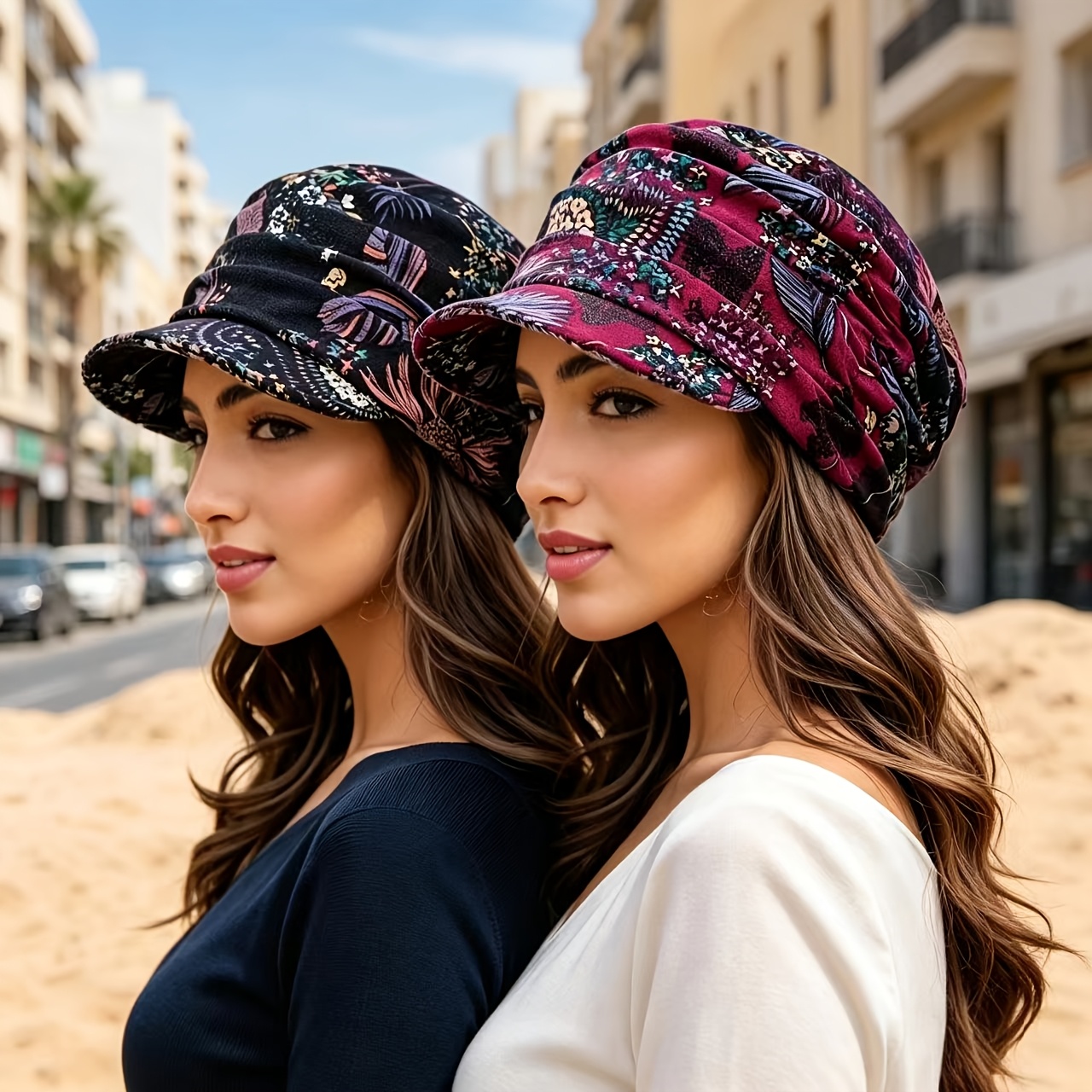 TEMU 2pcs Plush Brim Women's Hat With Scattered Floral Print, Duckbill For Middle-aged And Elderly