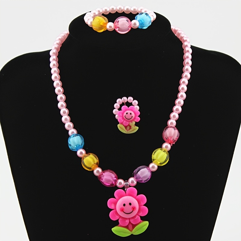 

3pcs Sunflower Jewelry Set - Handcrafted Beaded Resin Necklace, Bracelet & Ring - Little Princesses