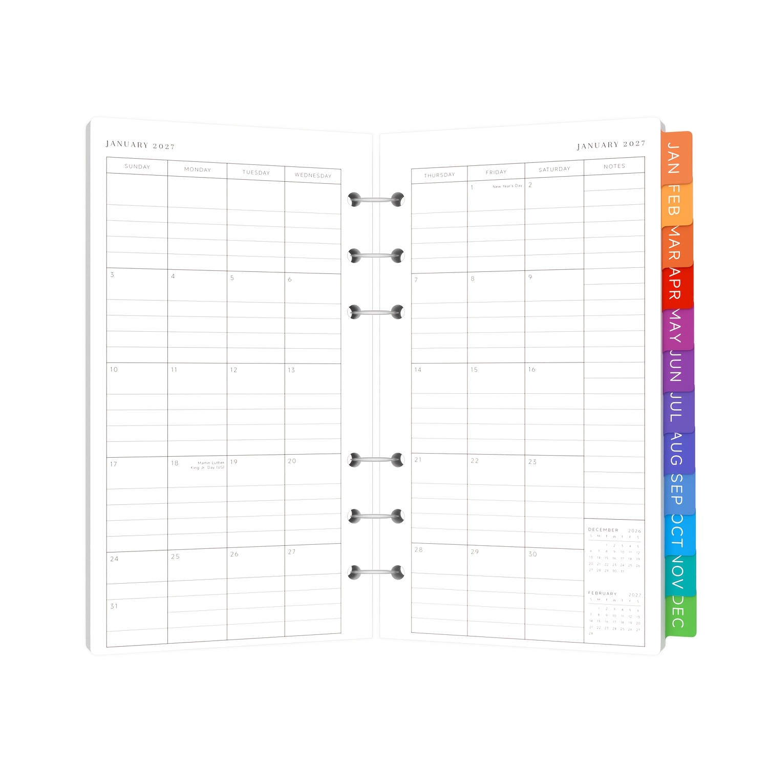 TEMU 2027 Weekly And Monthly Diary Refill A5/a6, 2027 Monthly Planner Refills A5/a6, Jan - Dec 2027, 6-hole Refill With Monthly Tabs, Ruled Daily