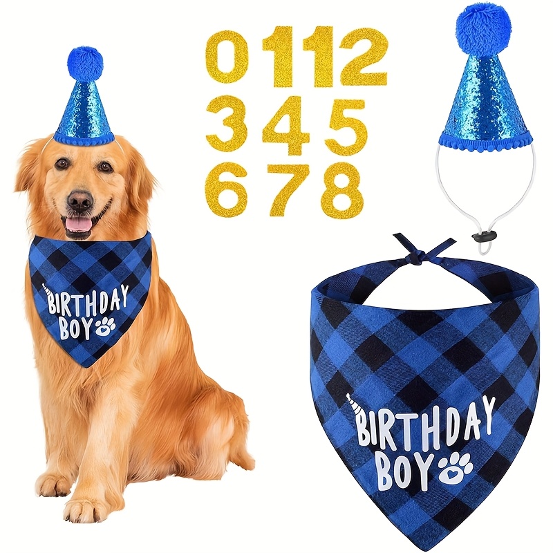 TEMU Dog Birthday Party Supplies, Dog Birthday Boy Girl Bandana Dog Birthday Hat With Numbers For Small, Medium, Large Dogs Pets