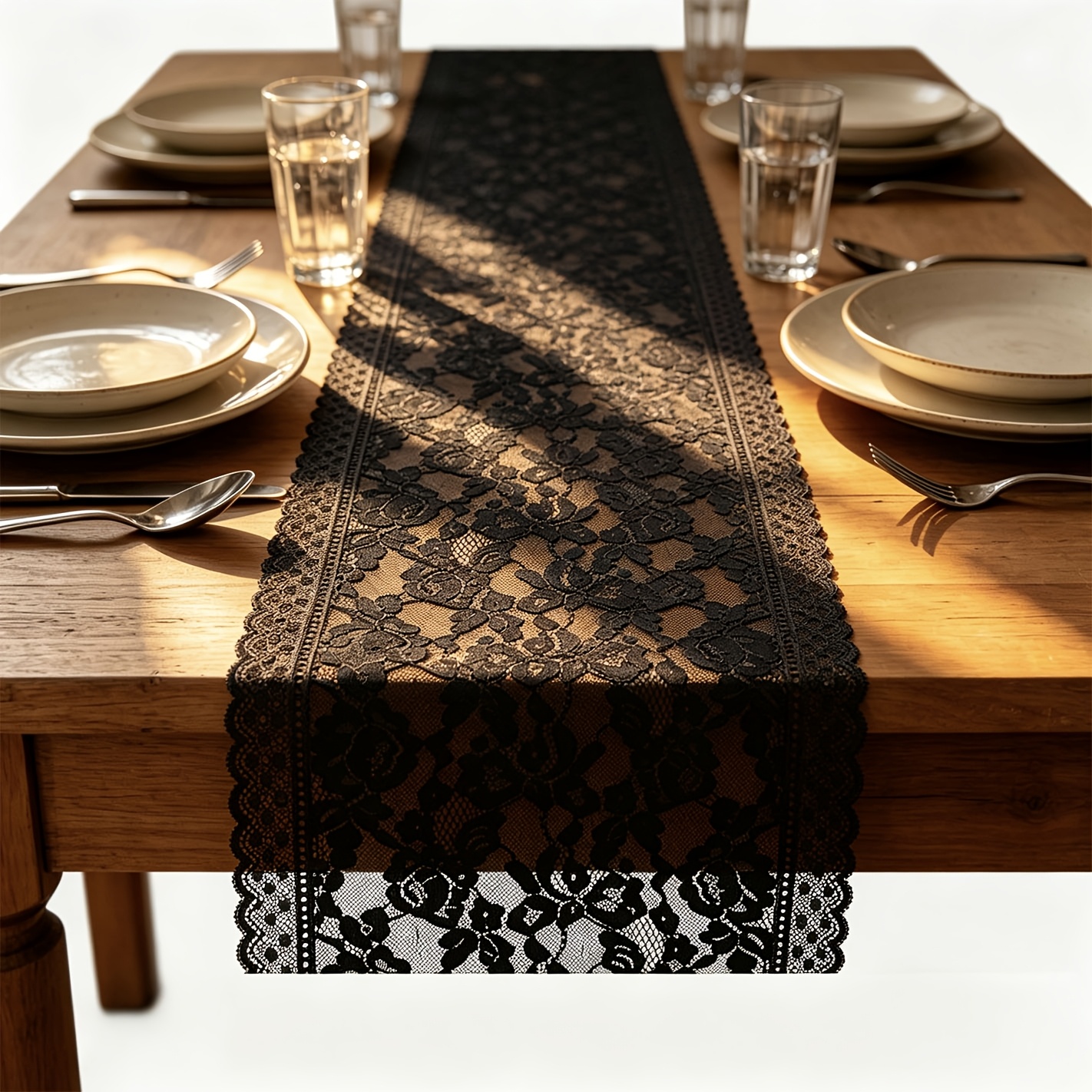 TEMU 1pc Floral Lace Table Runner, Retro Gothic Sheer Mesh Tablecloth, Elegant Bridal Wedding Centerpiece, Decorative Dining Table Runner For Party,