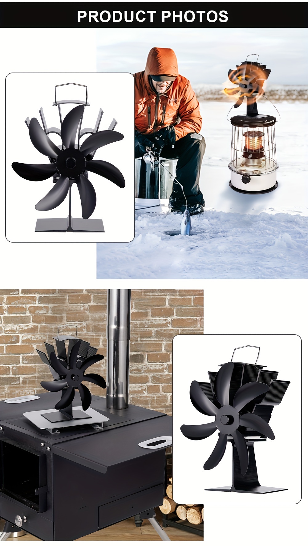 1pc 2024   7 blade metal stove fan portable exhaust air circulation fan for   outdoor camping stove no electricity needed   multiple components details 6