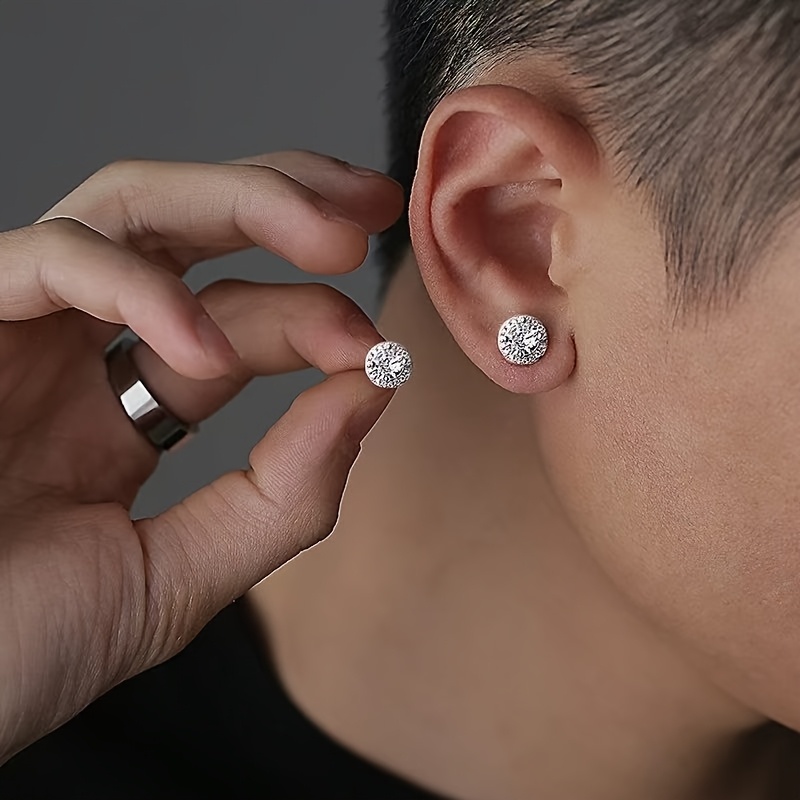 TEMU Une paire de boucles d'oreilles rondes simples et compactes avec incrustation de synthétique, design unisexe adapté , aux déplacements et aux ,