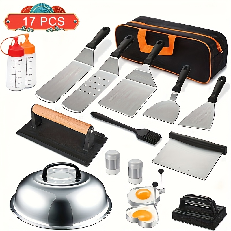 

17pcs Griddle Accessory Kit - Best-selling Winter Cooking Utensil Sets-stainless Steel Bbq Tools Set With Spatulas, Scraper & Baking Cover For Kitchen Cooking, Outdoor Bbq, Perfect Gift For