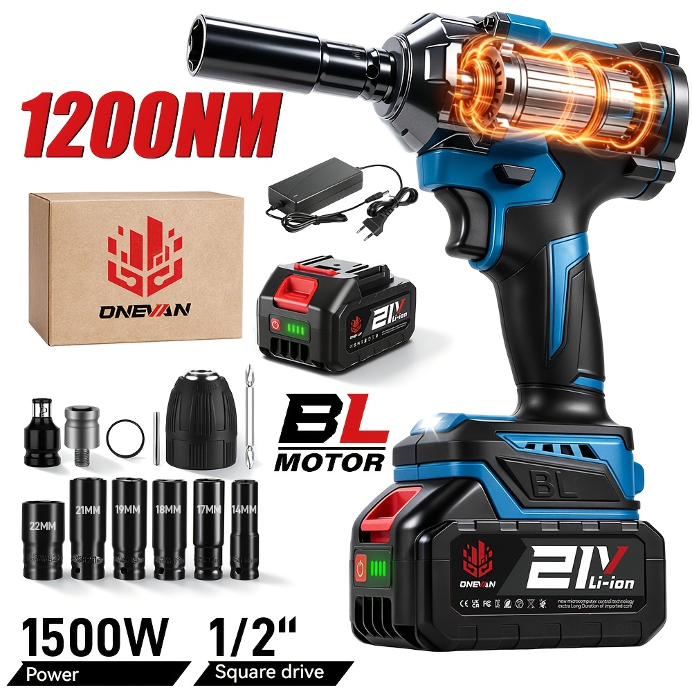 Image of Upgraded 1200nm Brushless Impact Wrench, 4-speed Wireless Wrench Set, Wireless Drill Bits And Screwdrivers, Suitable For Home Improvement Diy, And Small Car And Motorcycle Repair.
