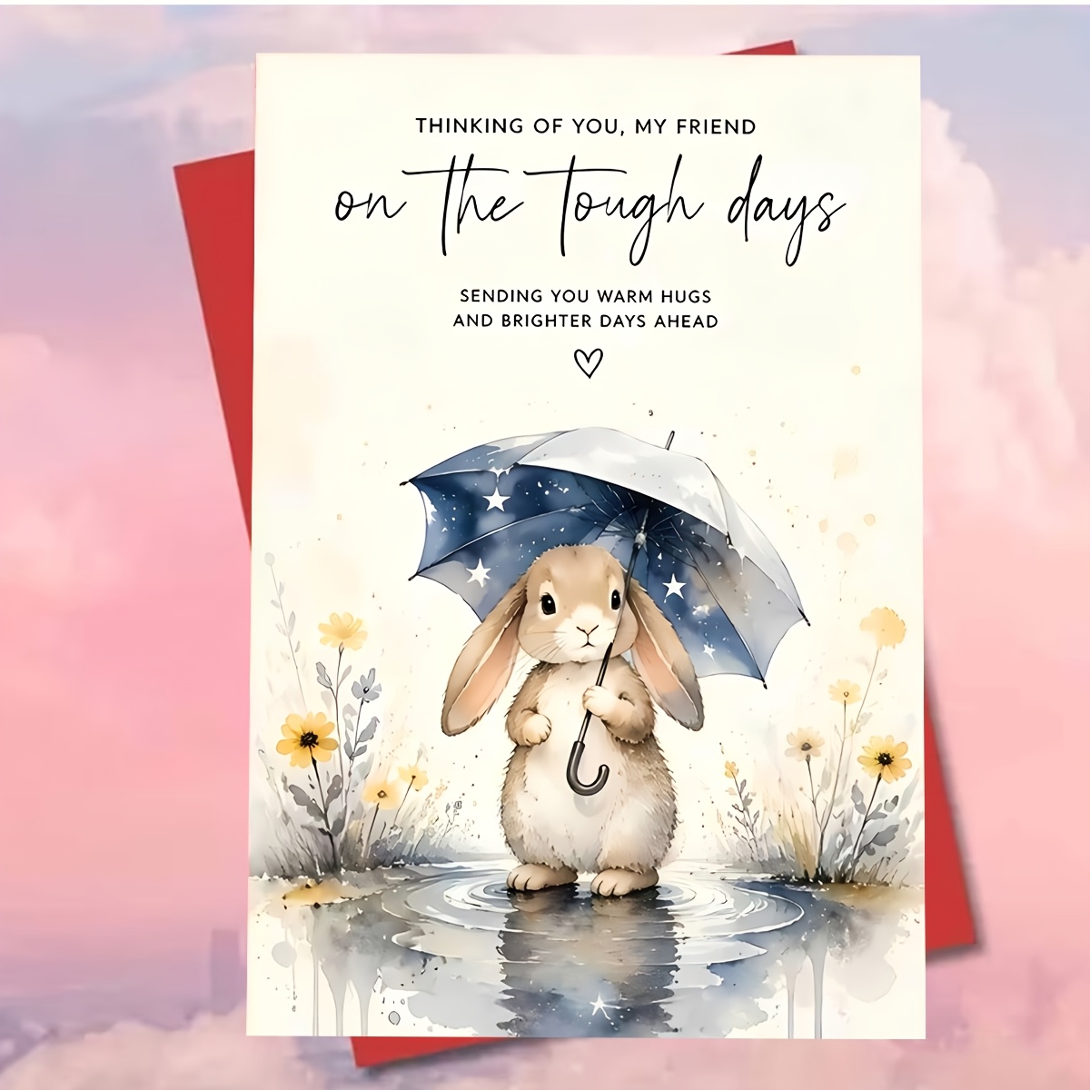 TEMU 1 carte de motivation avec une illustration d' tenant un parapluie ciel étoilé. C'est un cadeau et réconfortant pour , et les frères et sœurs –