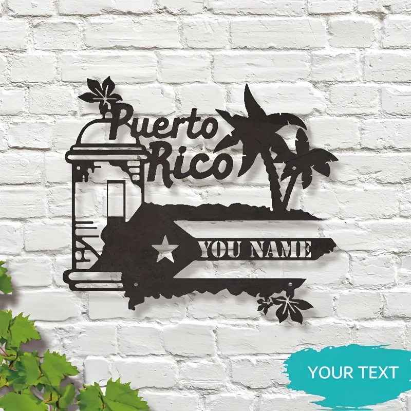 

1pc Puerto Personalized Metal Wall Art - Customizable Name And Text, Iron Hanging Sign For Home Decor, Housewarming Gift, Indoor/outdoor Use Without Electricity, Tropical Wall Art