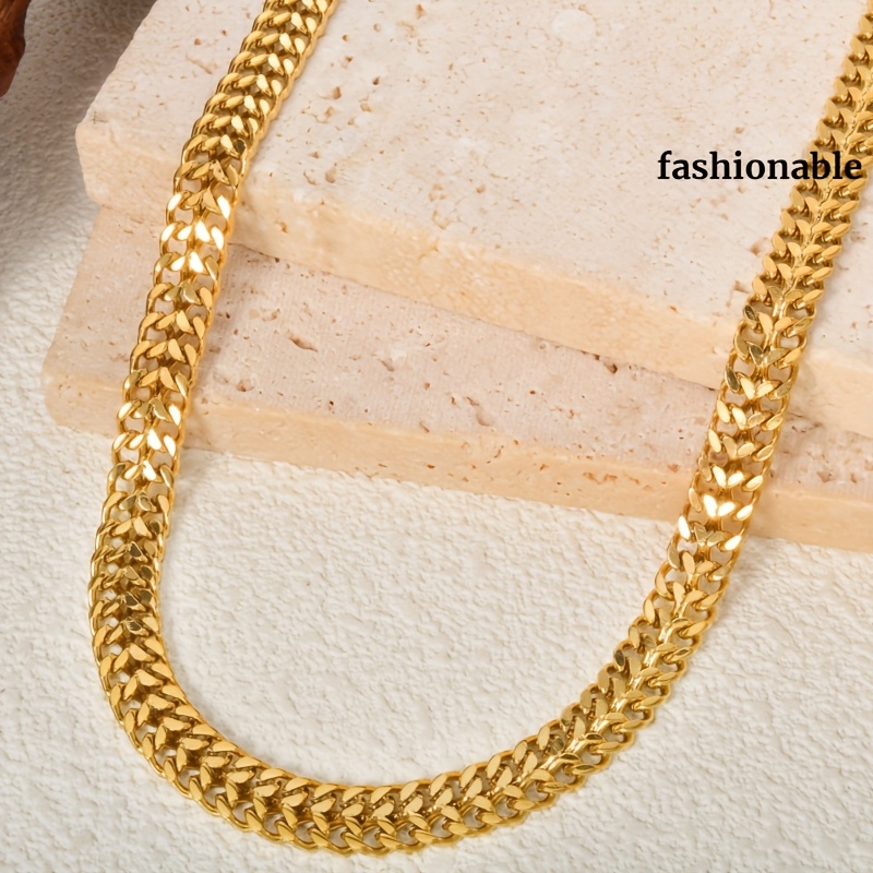 Exquisite Double-Tone Link Necklace, Unisex Cuban Chain