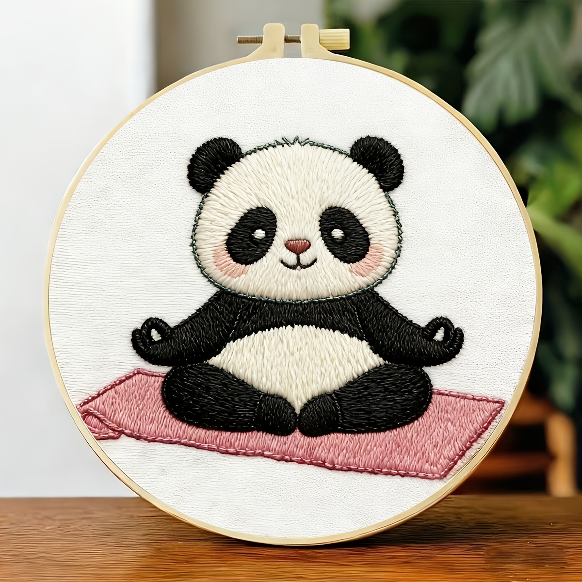 Printed Embroidery Kit, Yoga Panda Pattern