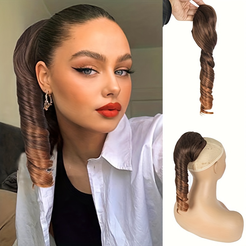 blonde curly wave clip on ponytail hair extensions for synthetic drawstring ponytail with secure clips elegant volume length for versatile hairstyles ponytail extension easy hair enhancement   ponytail secure clip attachment details 1