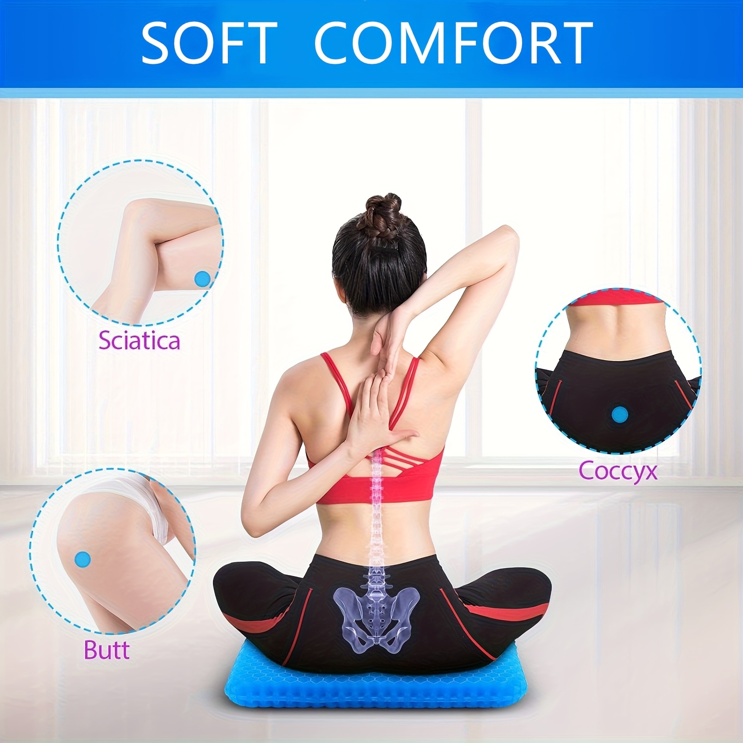 Extra-Large Gel Honeycomb Cushion, Suitable for Prolonged Sitting (Super Large And Thick), Soft And Breathable Wheelchair Gel Seat Cushion Reduces Sweating, Alleviates Buttock Pain, Office Chair Gel Cushion.