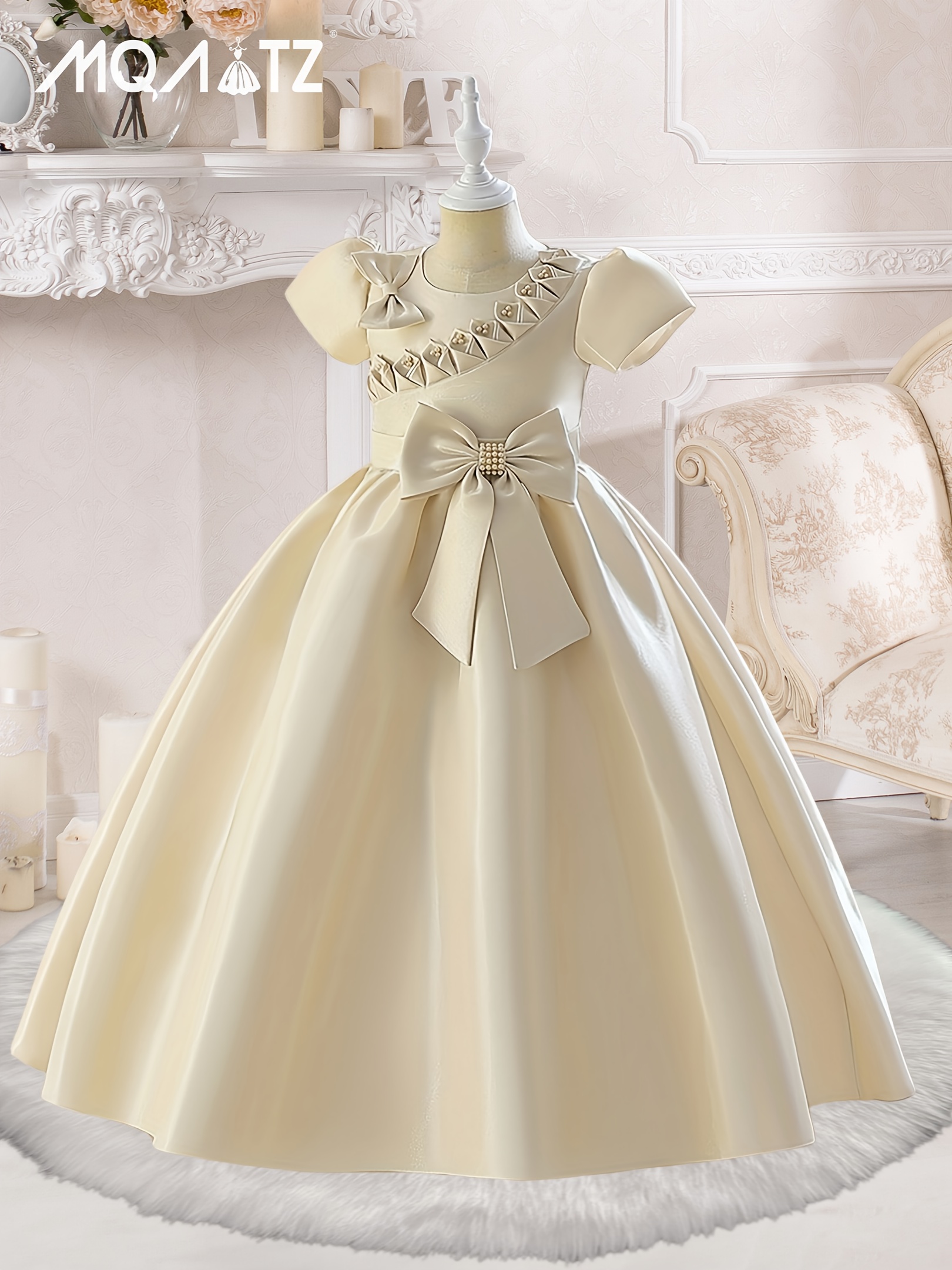 Girl s Dress Satin Big Bowknot Design Maxi Evening Dress Temu