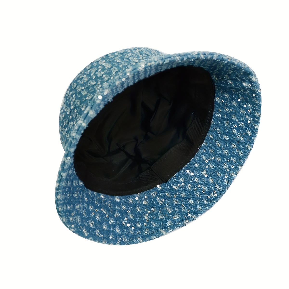 womens distressed sequin denim bucket hat foldable sun  display picture 3