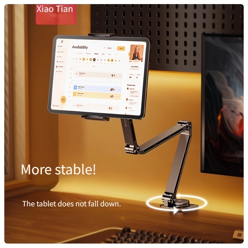 

Aluminum Alloy Tablet Stand, Adjustable 360° Rotatable, Multi-angle Folding Arm Desk Mount For Ipad, Office Desktop Tablet Holder With Articulating Swivel