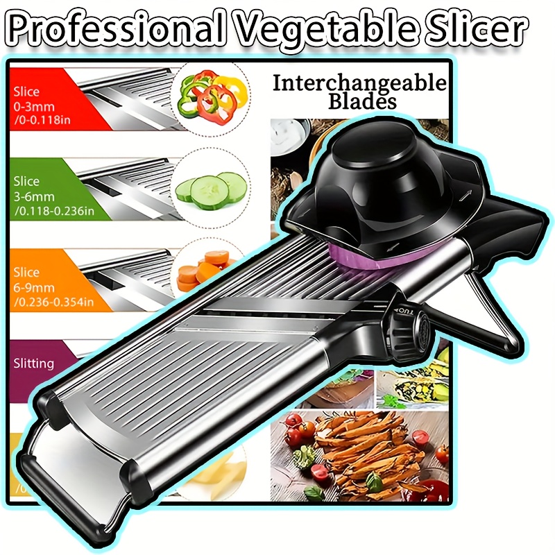 E-shop Professioneller Edelstahl-Gemüseschneider, Verstellbarer - Zwiebel- Kartoffelreibe Küchenzubehör, Praktisches Werkzeug für Kochen Schnelles