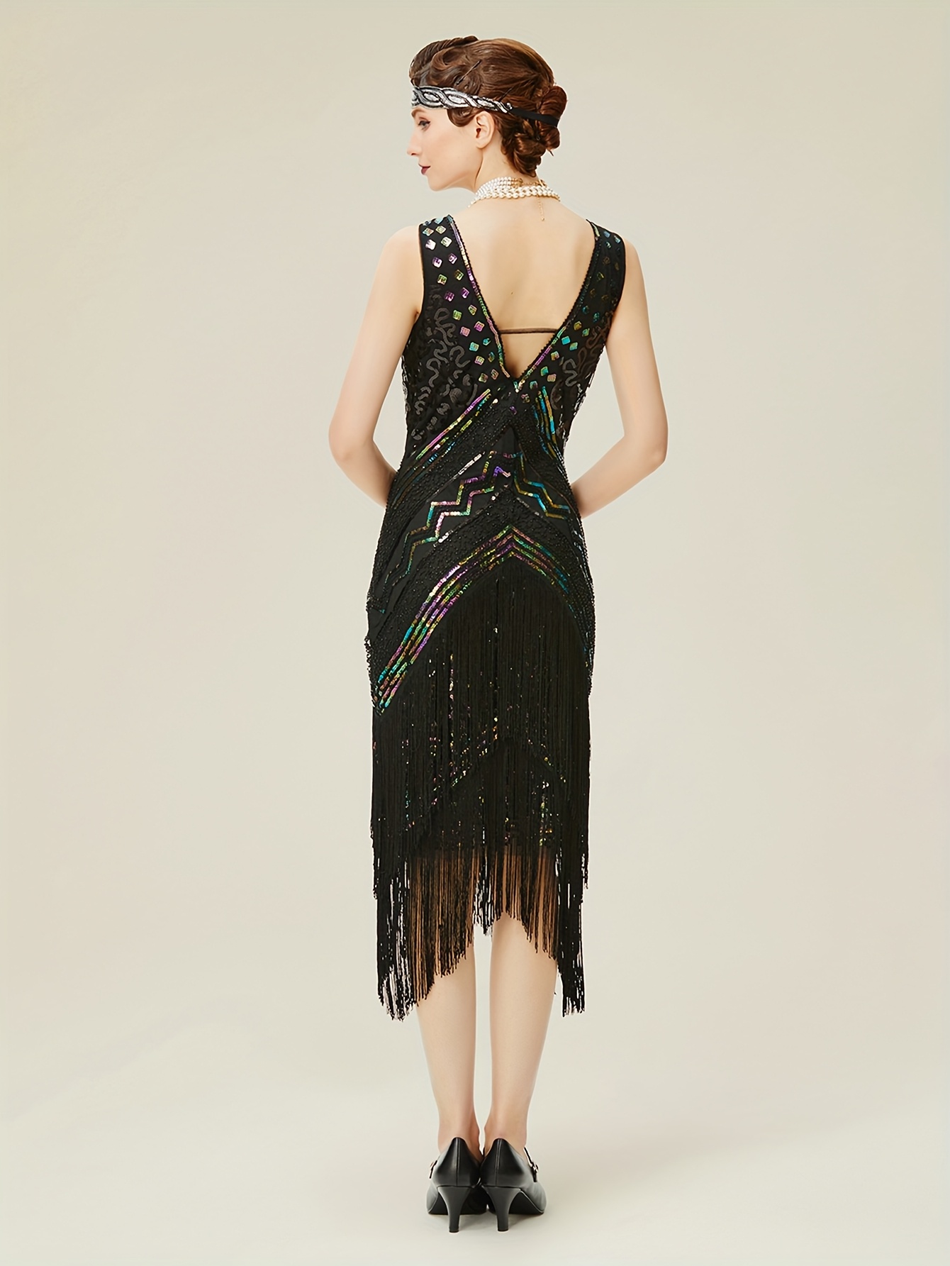 1920s flapper dress v neck sequin beaded dress roaring 20s