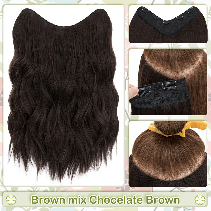 18-inch/45cm U-shaped One-piece Clip-in Hair Extensions Featuring 5 Secure Clips, Thicker Design For 3/4 Coverage, Synthetic Long Wavy Hairpiece With Weft And Lace Net