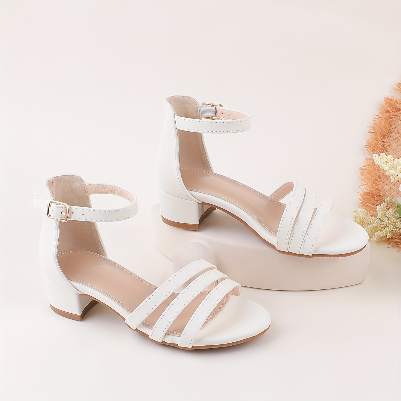 Children's Sandals for Girls, White Shoes, High Heel for Weddings and  Banquets, Vacation Travel Fashionable Sweet Casual Open-Toe Lightweight 