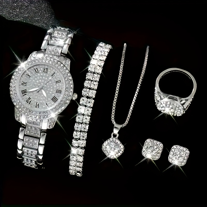 6pcs Luxury Versatile Women's Quartz Watch + Elegant Jewelry Set