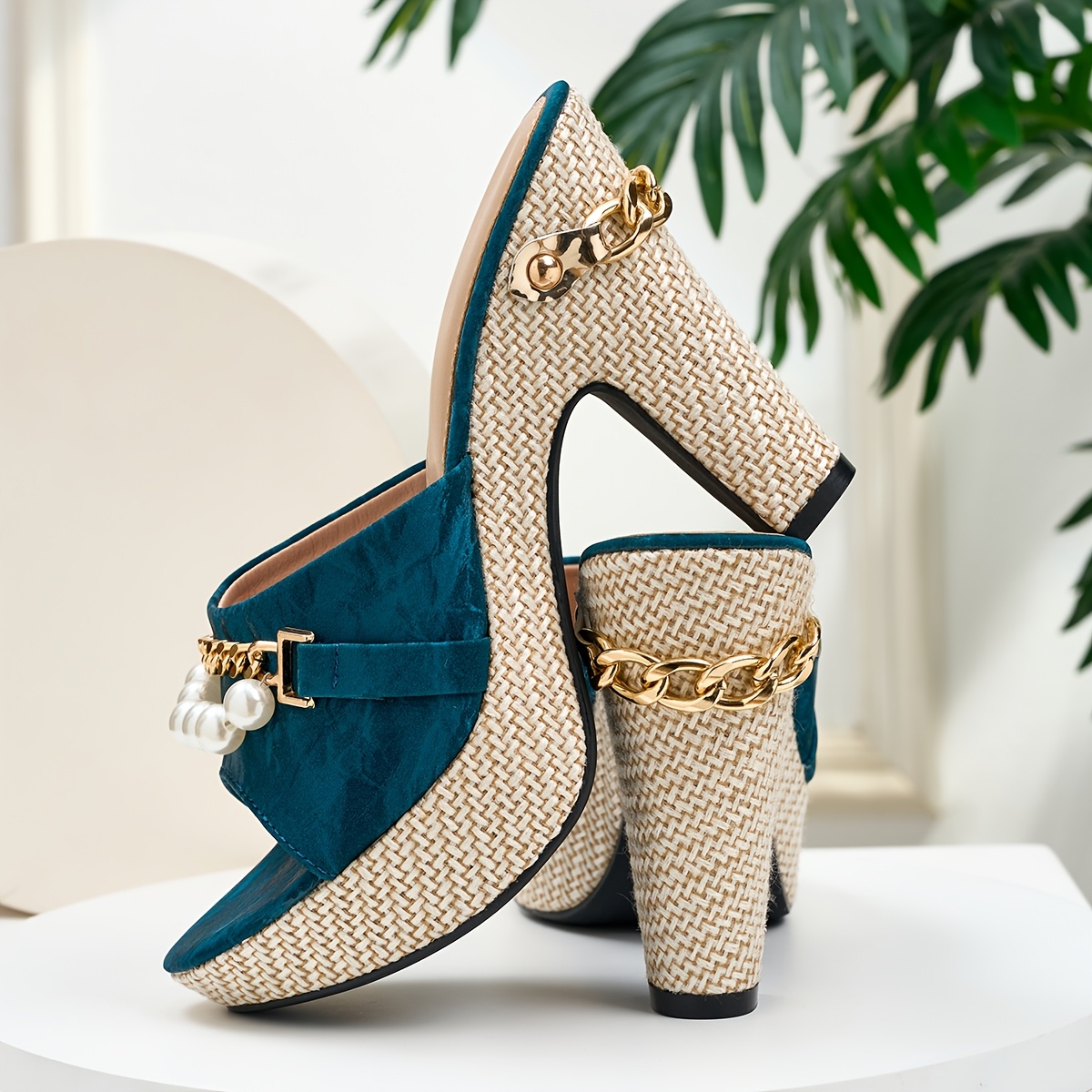 elegant womens pearl chain high heeled sandals women shoes Product details 2