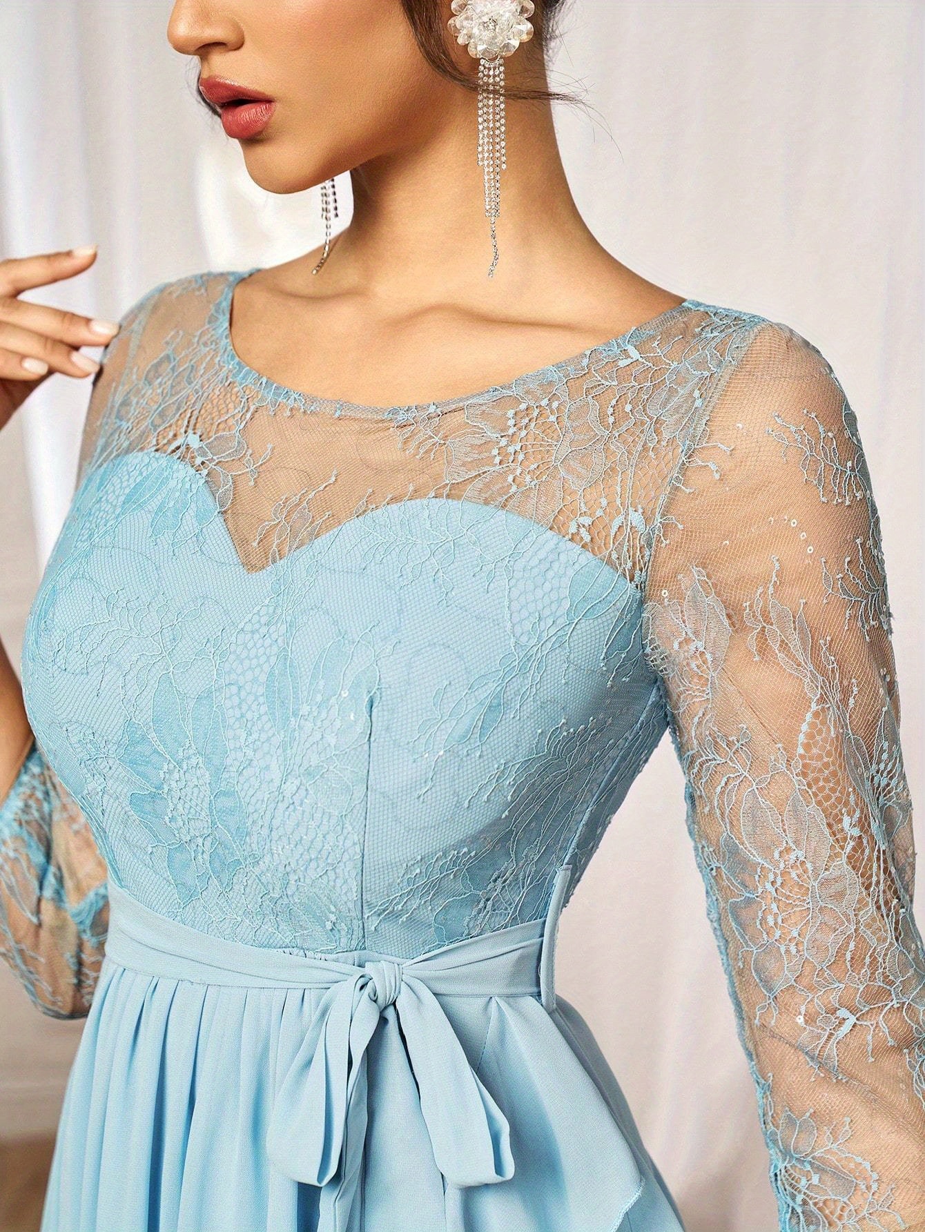 sachin and babi light blue dress Long A Line Round Neck Chiffon Lace Floor Length Formal Evening Dresse   BabyonlineDress