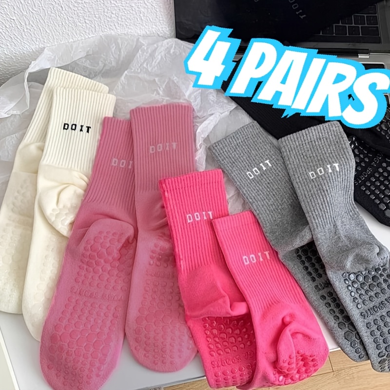 TEMU 4 Pairs Mid-calf Yoga Socks Floor Socks Athletic Socks Sweat-absorbent Breathable Socks Pilates Socks