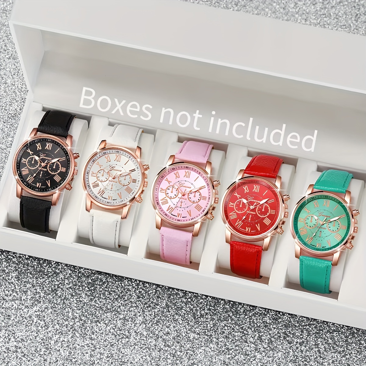 5pcs womens casual quartz wrist watches set with round zinc alloy case pu leather band and electronic pointer display battery powered fashion timepieces details 1