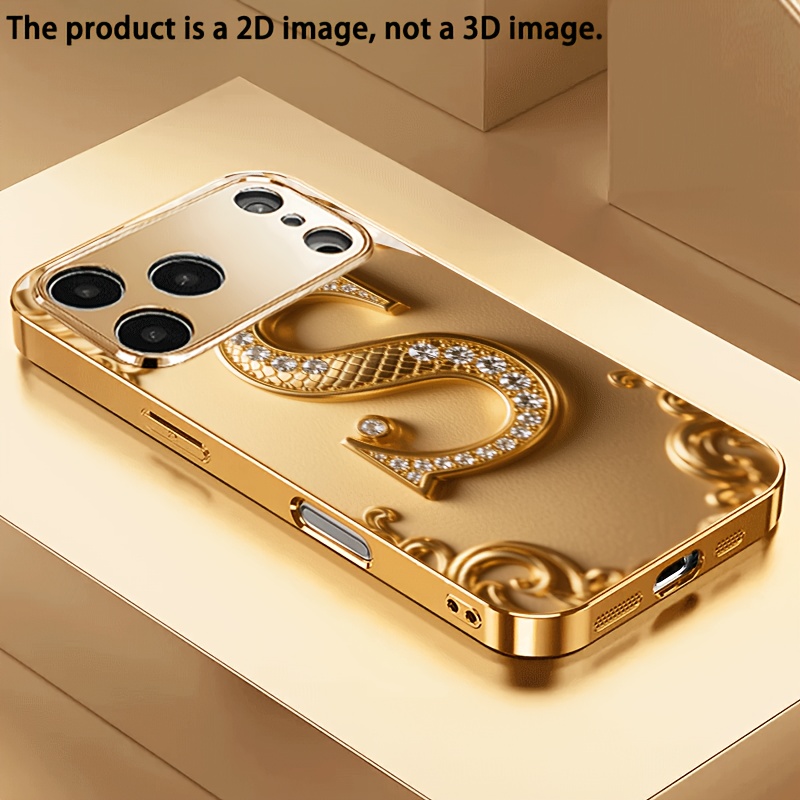 TEMU Phone Case - 2dflat Premium Electroplated Glass Phone Case With Fashionable Golden Pattern, Suitable For Iphone 17, 16, 15, 14, 13, 12, 11, Pro