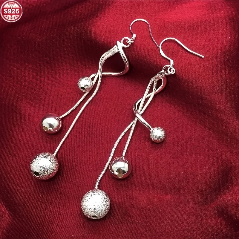 

Vintage 925 Pure Silvery Multi-thread Bead Earrings - Fashionable And Sexy, Suitable For Parties And Gift