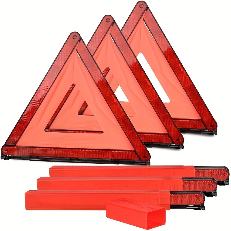 TEMU Hoursdy 3-pack Kit, Foldable Emergency Road Warning Reflector Roadside Reflective Warning Sign Emergency Car Kit With Storage Box