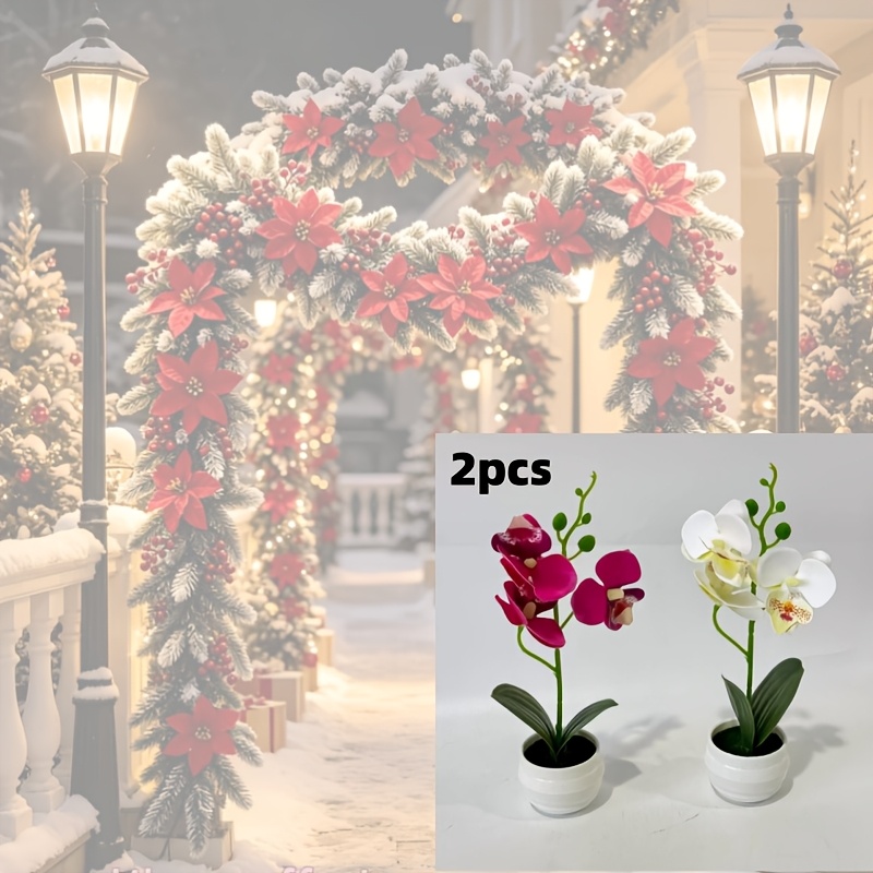 TEMU 2 Realistic High-quality Artificial Mixed-color Phalaenopsis Orchids With Pots, Beautiful Orchid Flowers, Room Decor, Indoor/outdoor Home Decor,