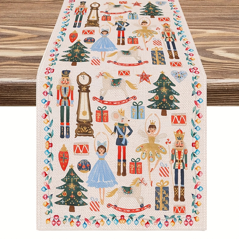 

Watercolor Nutcracker Christmas Table Runner, 13x72 Inches - Linen Seasonal Decor For Indoor And Outdoor Home Parties, Kitchen Table Decorations, Universal