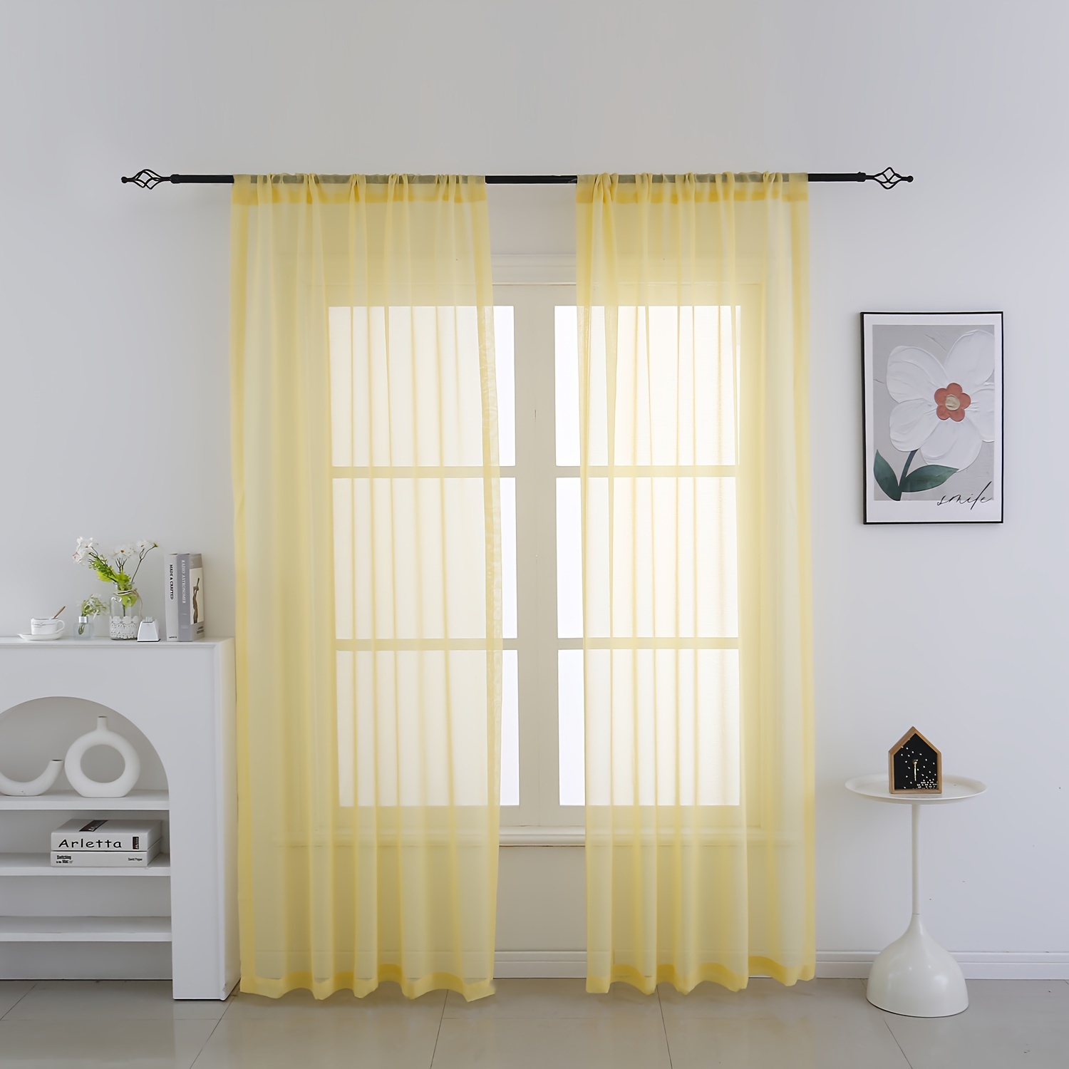 TEMU 2pcs Solid Color Sheer Curtains, Decorative Window Drapes, Window Treatments For Bedroom Living Room, Home Decoration, Room Decoration