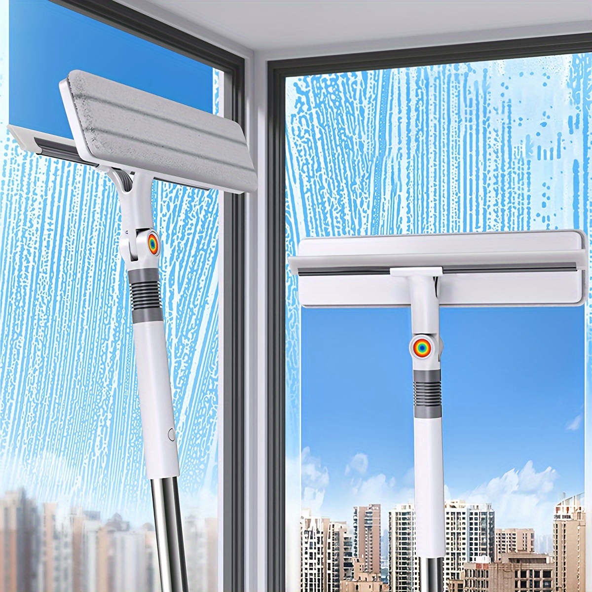   window cleaning tool a dual purpose shower squeegee featuring an extendable pole 53 5 inches of window washing gear with a flexible head ideal for cleaning glass   in   indoor and outdoor high windows
