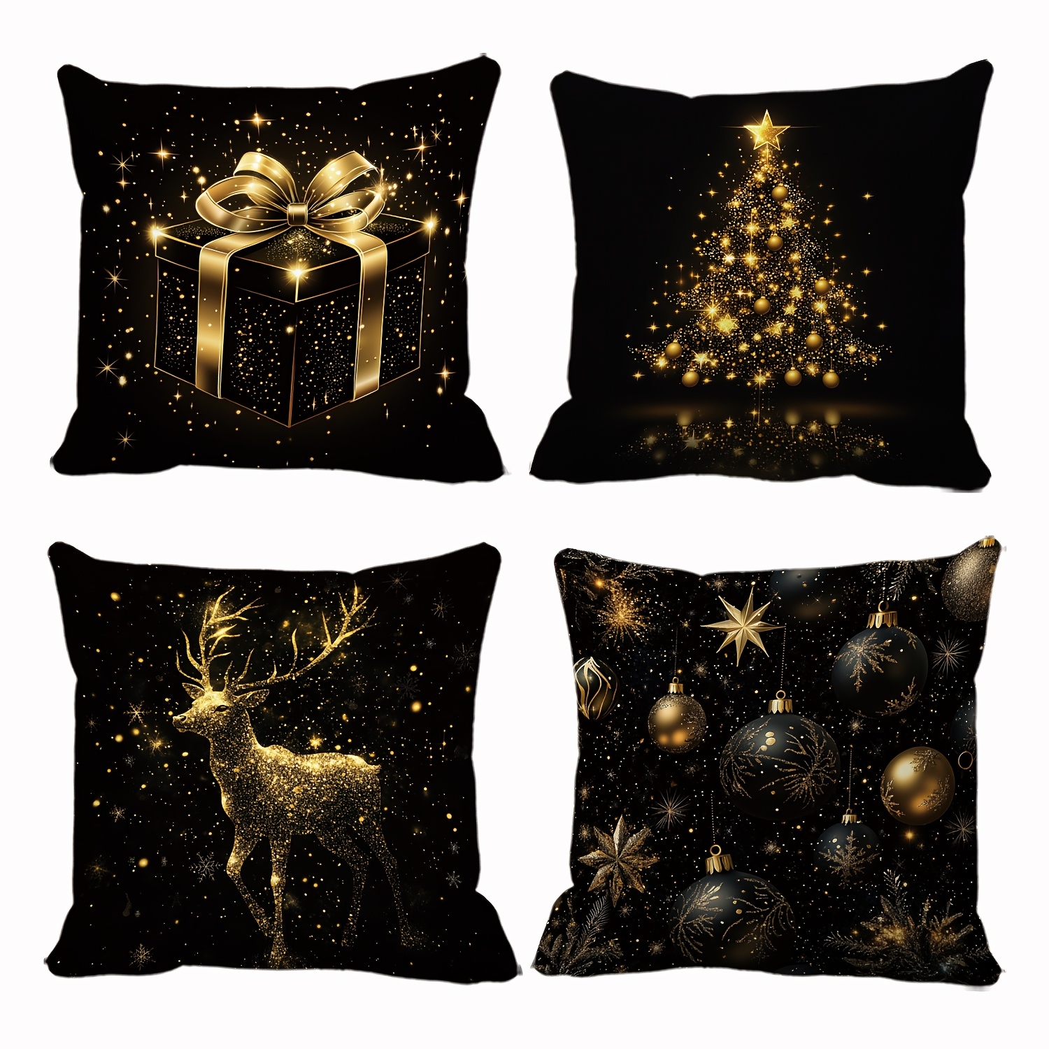 Image of A Set Of 4 Stylish And And Christmas Pillow Covers, Perfect For Home, Outdoor, And Festive Party Decorations (without Pillow Inserts)