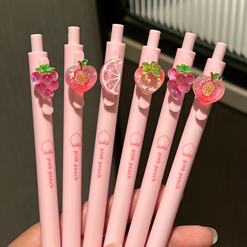 TEMU 4pcs Set Of Random Sweet-style Peach-pink Fruit-shaped Gel Pens. Features A Of Sparkling, Three-dimensional Fruit-themed Accessories In Random